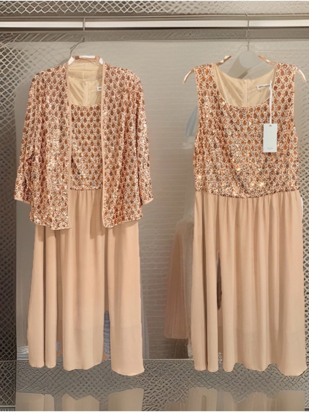 NWT Grace Karin Champagne Two Piece Formal Set w/Sequin Bodice & Chiffon Skirt